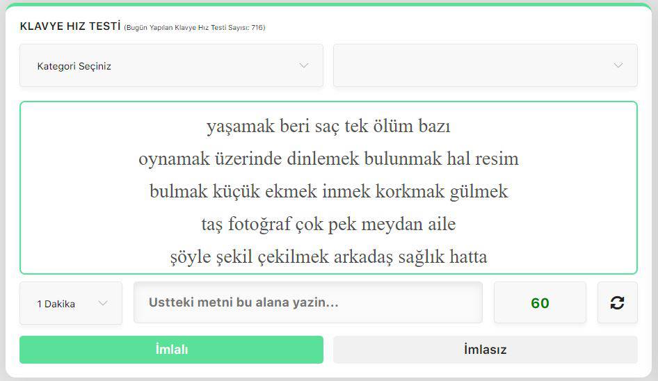 Klavye hız testi alt yapısı yenilendi.