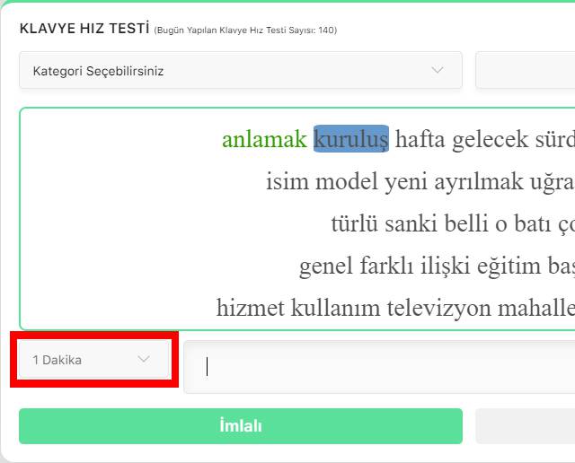 Klavye hız testinde dakika değiştirme sorunu çözüldü