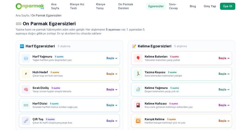 On Parmak Egzersizleri: Oyunlaştırılmış Yazma Alıştırmaları
